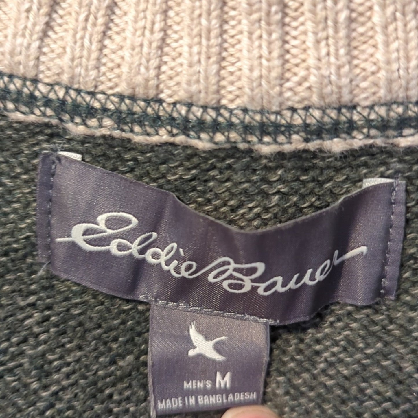 Eddie Bauer Green Heather Quarter Zip Ribbed Collar, Hem, & Cuffs Sweater Sz. M