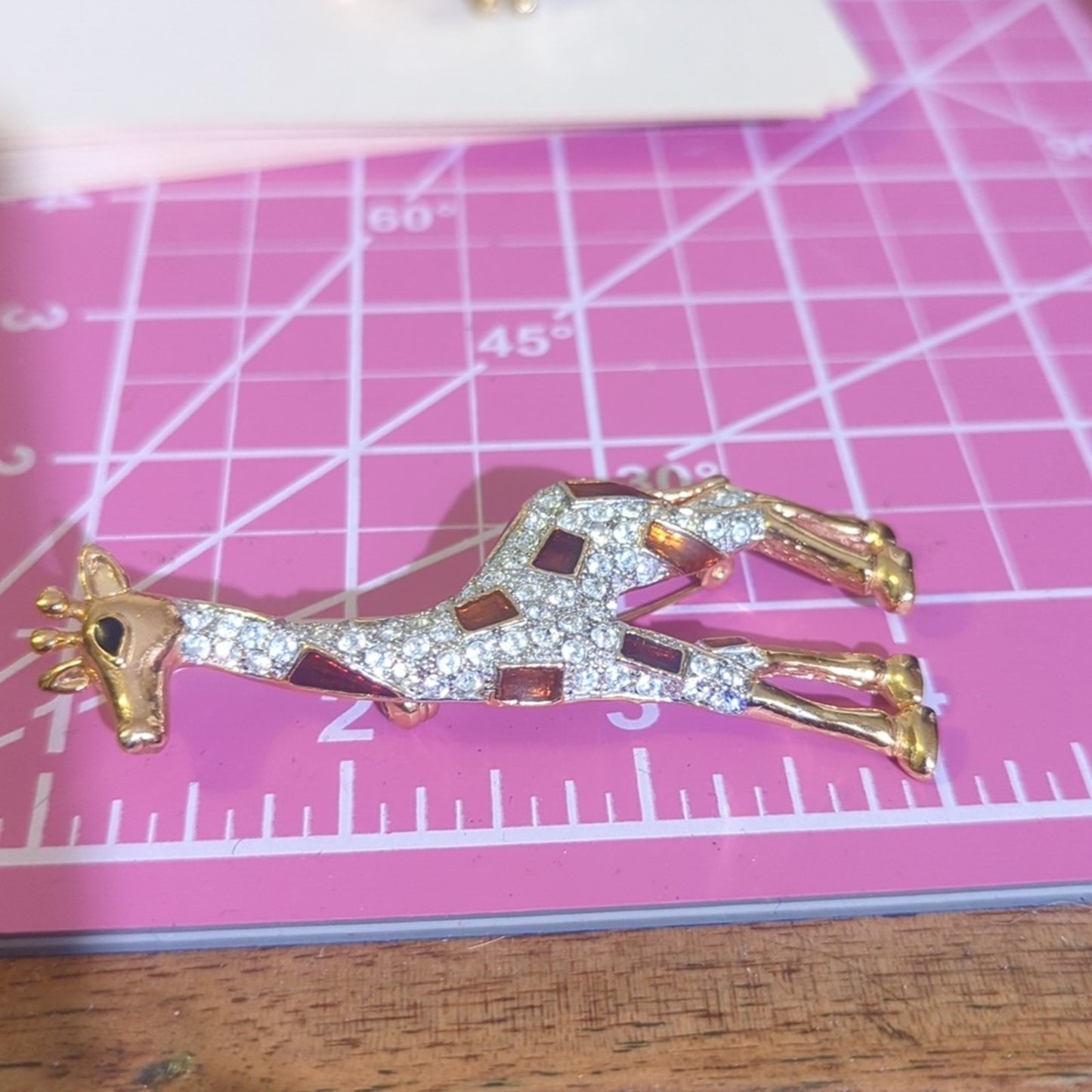 Roman's Signed Rhinestone Encrusted Brown Enameled Gold Tone Giraffe Brooch