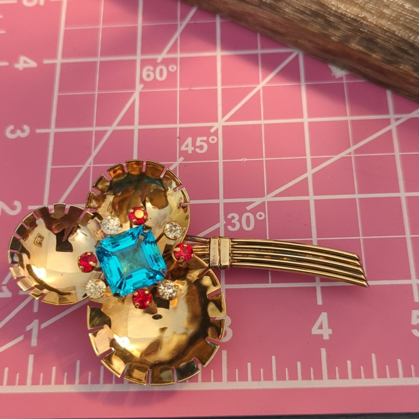 Demi-parure 1940s Gold Vermeil Over Sterling Rhinestone Brooch & Earring Set