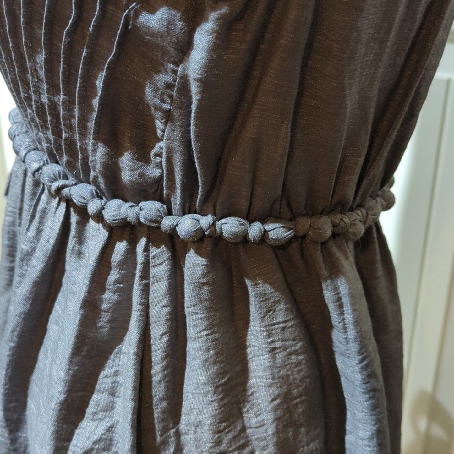 Ya Los Angeles Gray Rosette Braided Trim Side Zip Scoop Neck Dress Women's Sz S