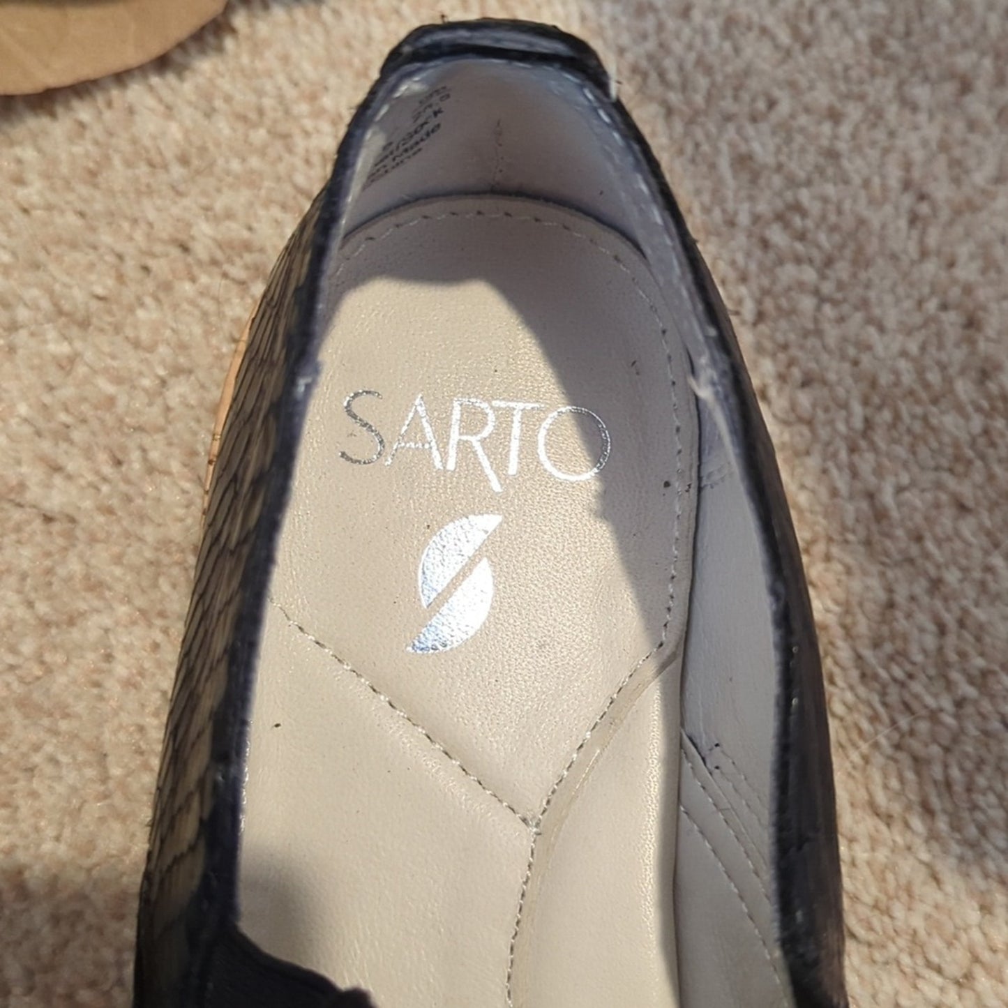 Franco Sarto Daine 2 Slip On Cork Heel Black Snake Leather Sneaker Women Sz. 8.5