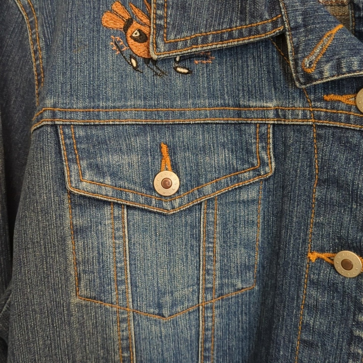 Cruel Girl Jean Jacket/Shacket With Navajo Embroidered Native American Figures