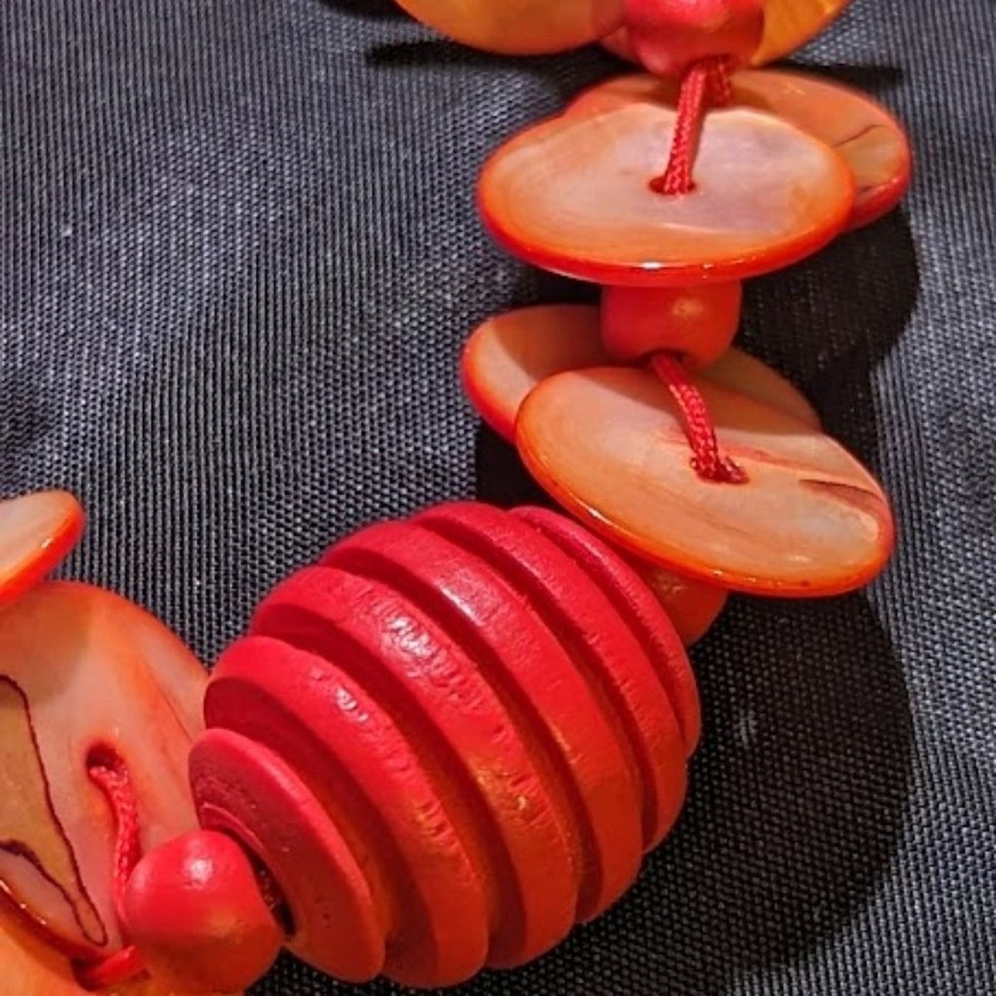 Vintage Orange Shell & Wooden Bead Necklace
