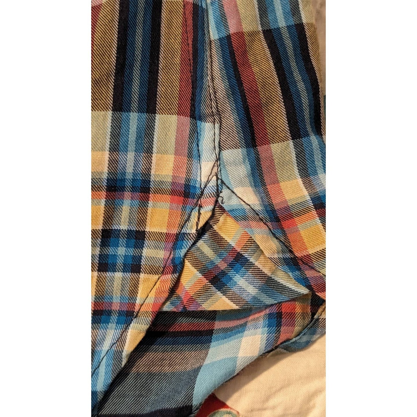 Talbot's Cotton Blue Plaid Button Up Roll Tab Sleeve Shirt Women's Size L