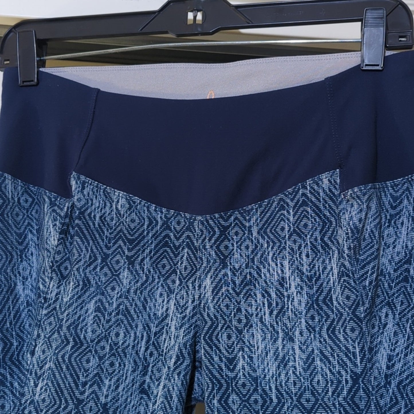 Prana Navy/Light Blue Geometric Cropped Cut Out Yoga Leggings Women's Size M