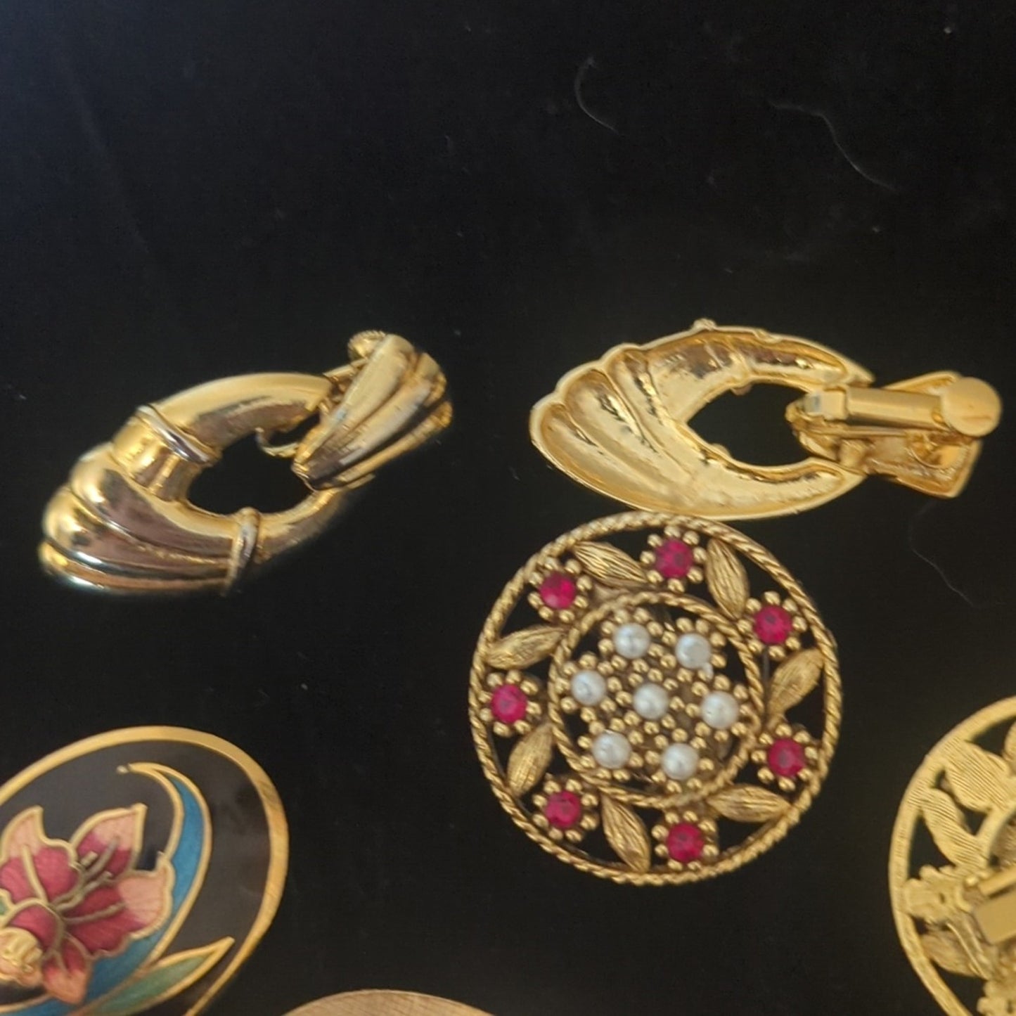 Three Pair Gold Tone Vintage Clip On/Screw Back Earrings