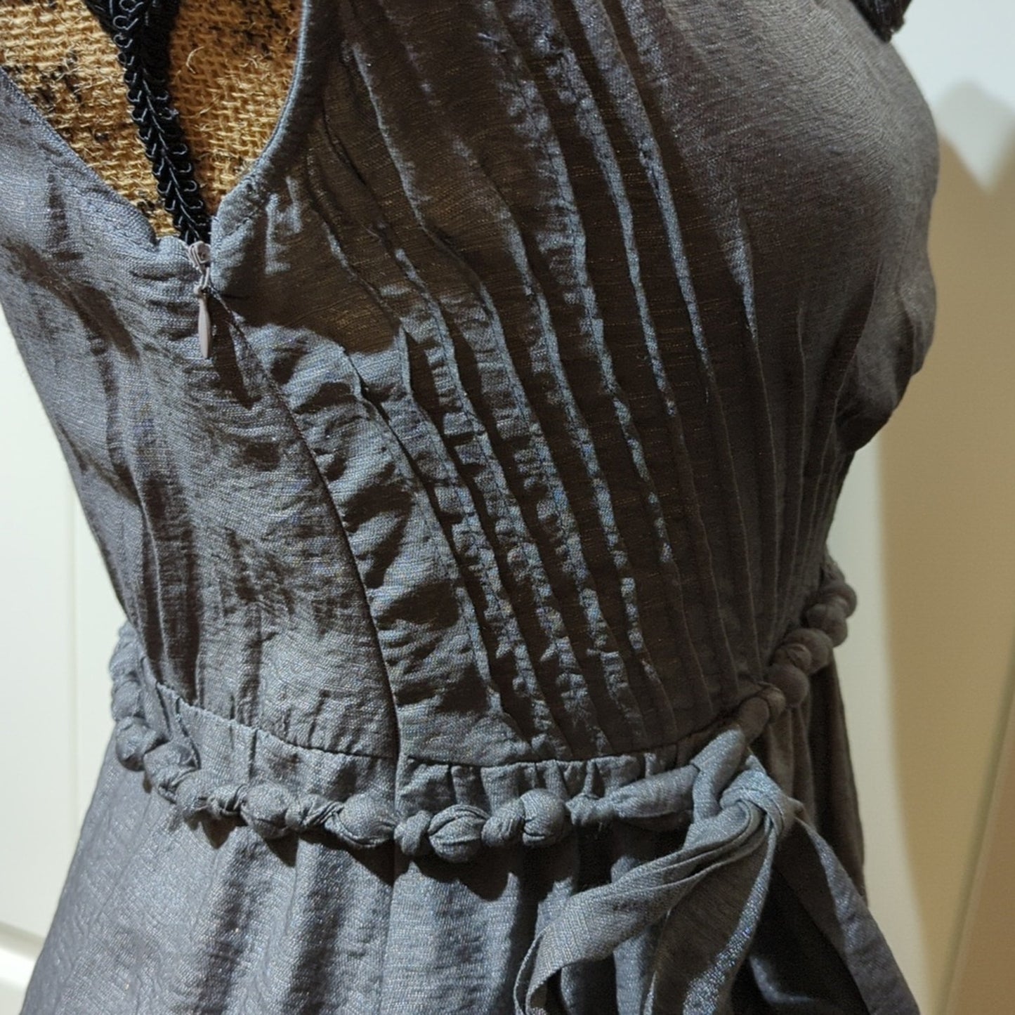 Ya Los Angeles Gray Rosette Braided Trim Side Zip Scoop Neck Dress Women's Sz S