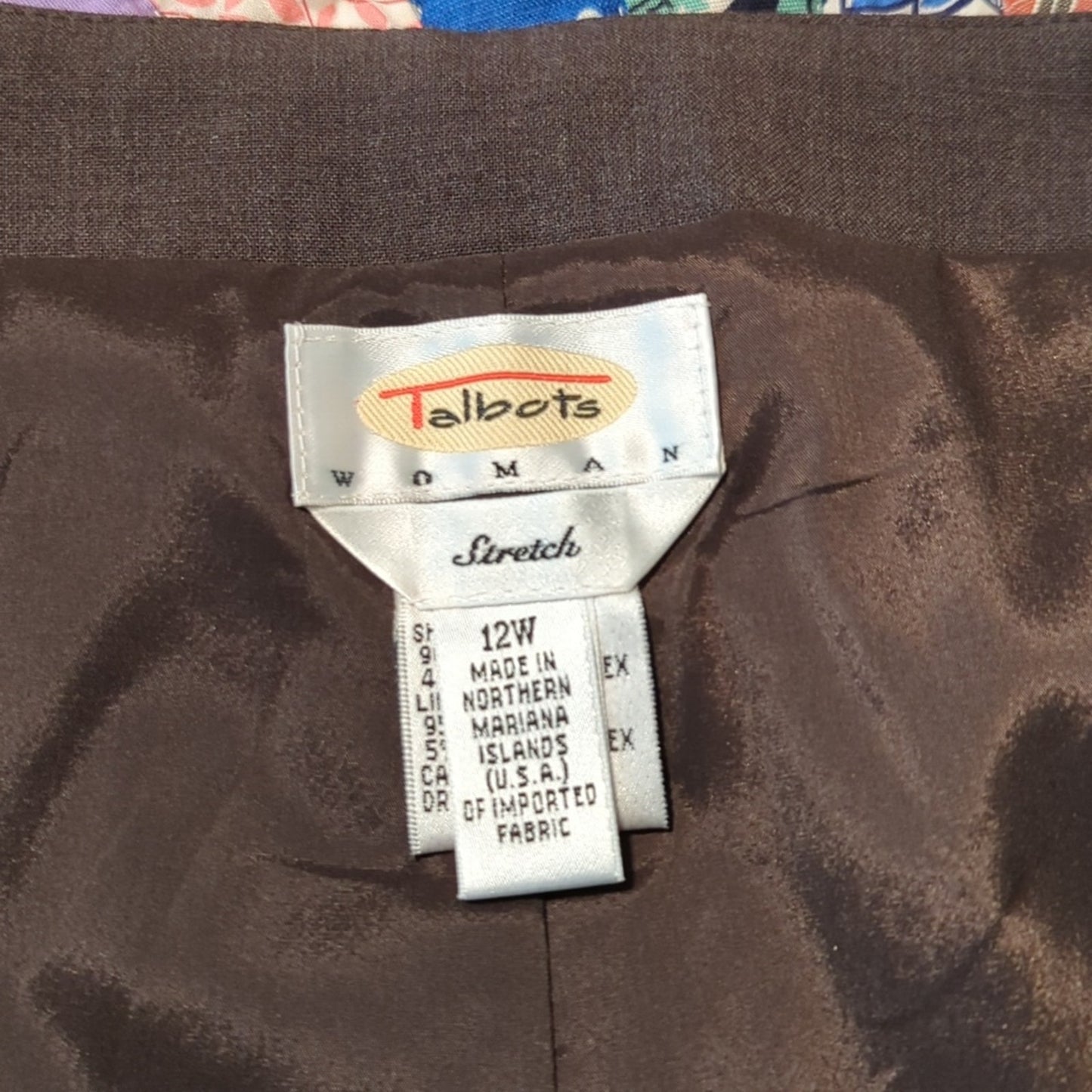Talbots Brown Lightweight Fully Lined Wool Stretch Pantsuit Plus Sz 12W