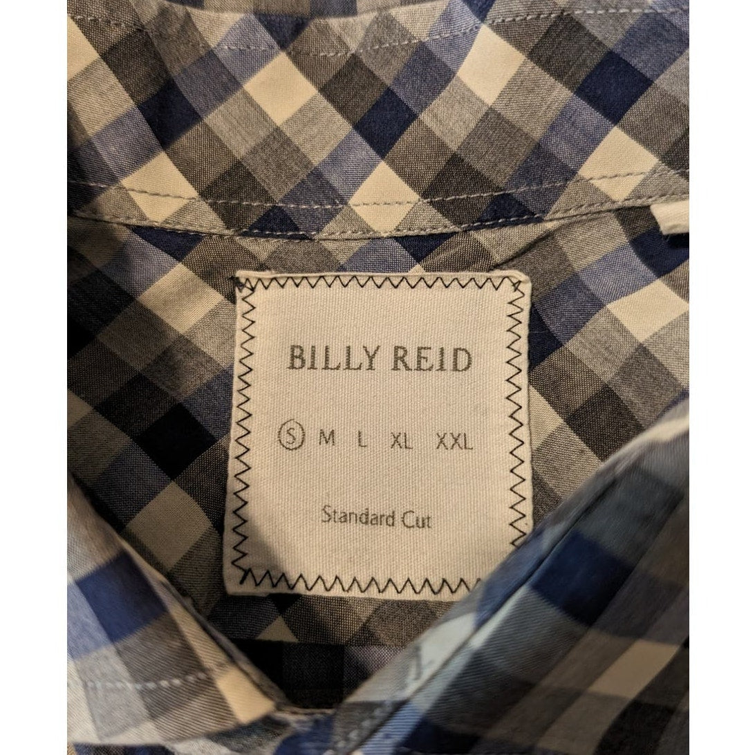 Billy Reid Made in Italy Blue Gray Check Standard Cut Button Up Shirt Mens Sz S