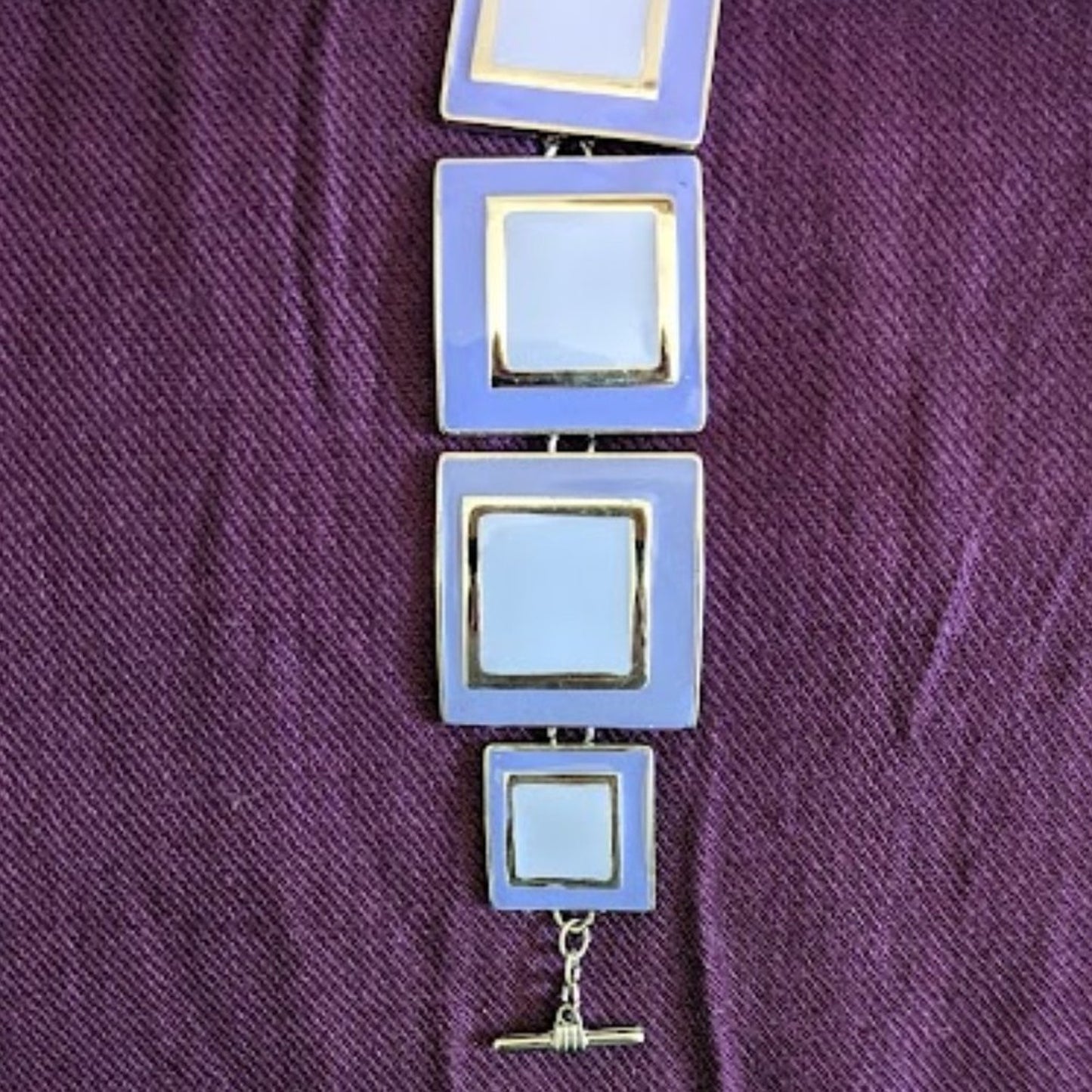 Groovy Lavender Enamel Geometric Design Graduated Silver Tone Toggle Bracelet