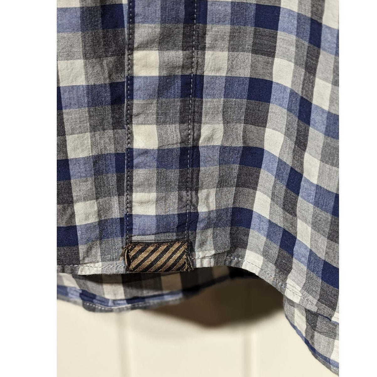 Billy Reid Made in Italy Blue Gray Check Standard Cut Button Up Shirt Mens Sz S