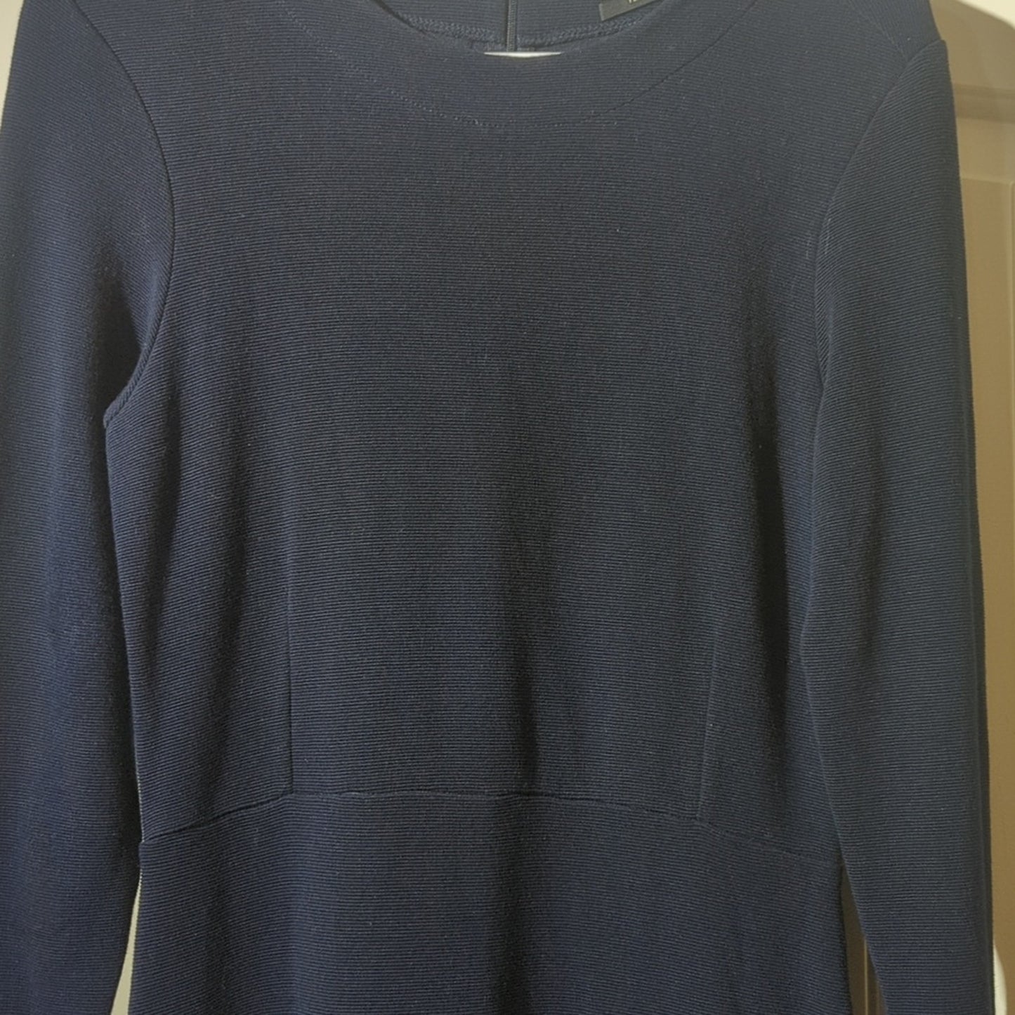 Scotch & Soda Navy Blue Ribbed Long Sleeve Flutter Hem Dress Women's Size S
