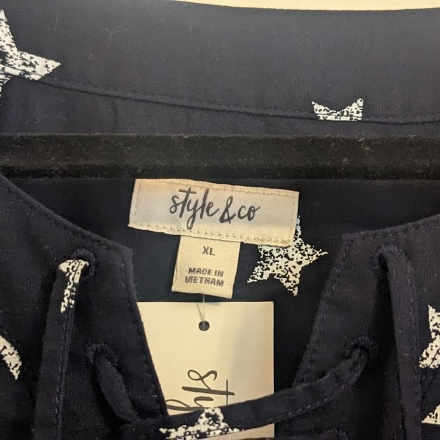 Style & Co NWT 100% Navy Star Lace Front Tunic Size XL