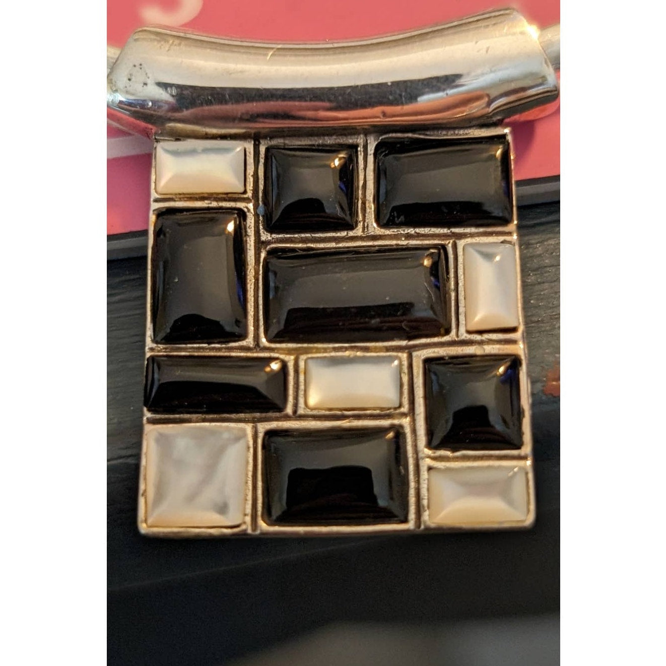 Mexican 925 Sterling Silver Collar W/ Onyx/Mother of Pearl Inlay Slide Enhancer