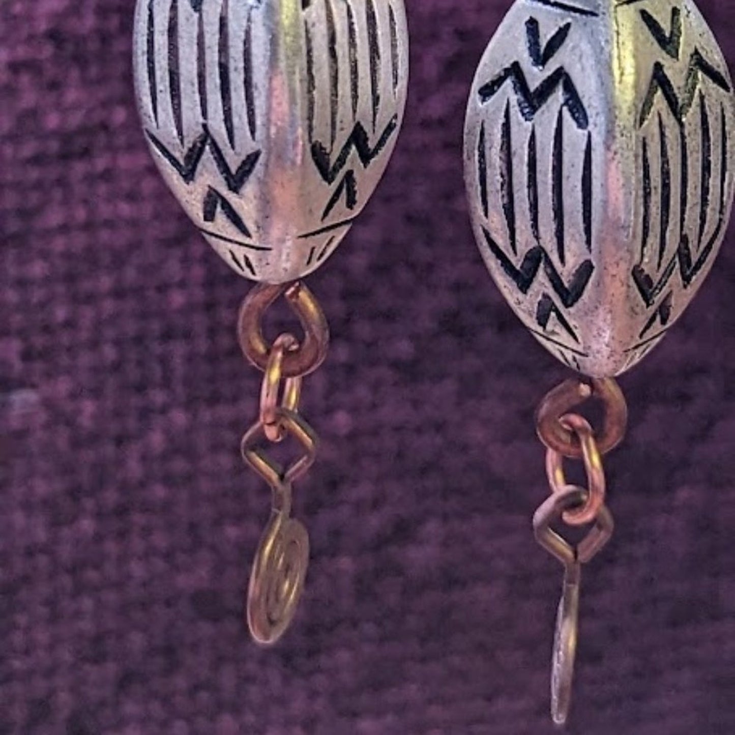 Bold Silver & Copper Tone Bohemian Tribal Mixed Metal Earrings