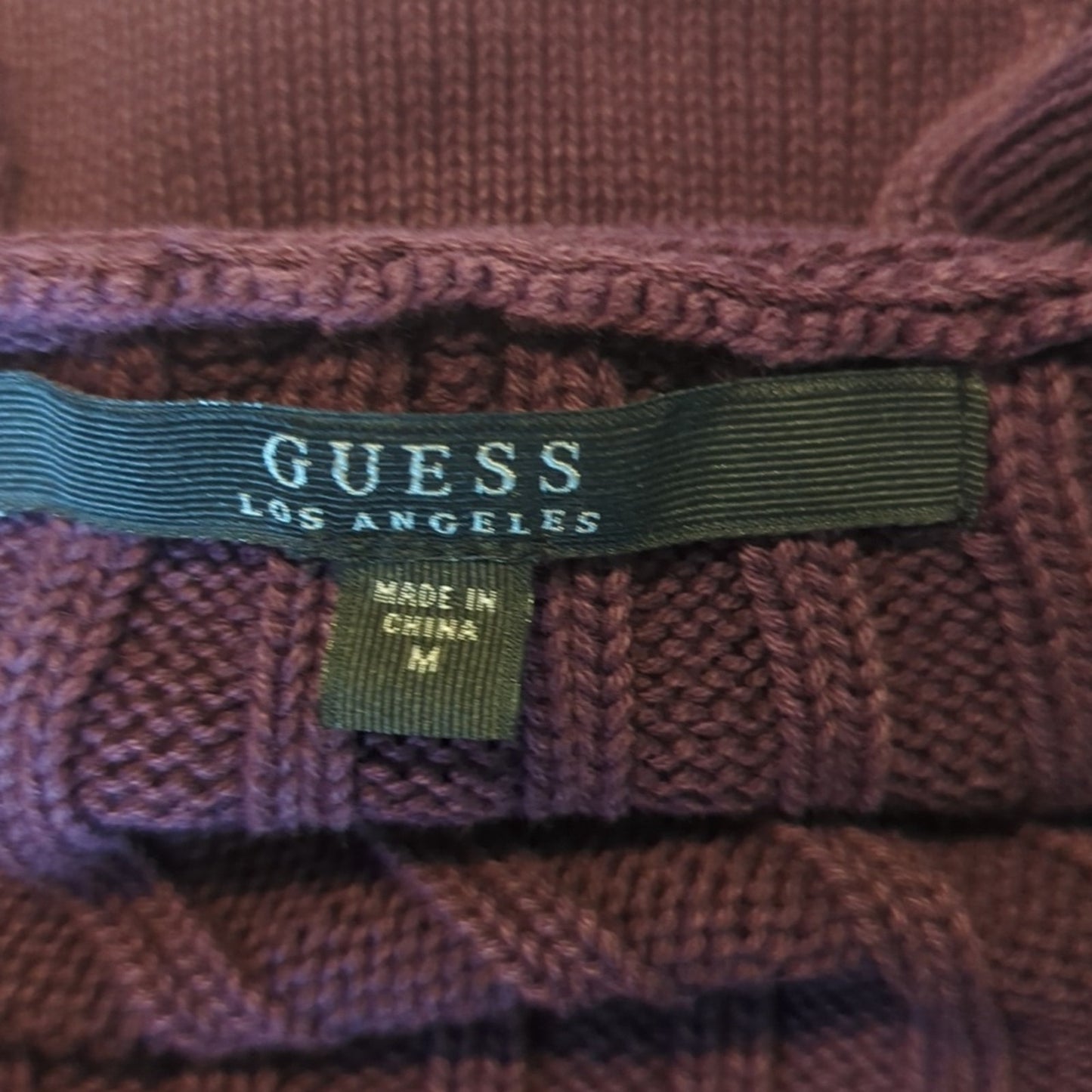 Guess Cabled Button Front Shawl Collar Distressed Purple Cardigan Women's Size M
