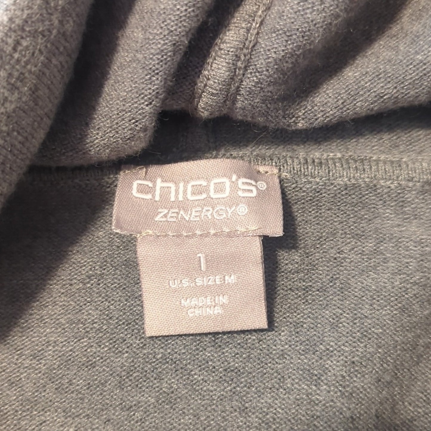 Chico's Zenergy Gray Crystal Studded Tie Hoodie Pocket Sweater Women's Sz 1 (M)