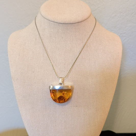 Large Natural Baltic Amber Pendant In a 925 Silver Cap Setting With Large Bale