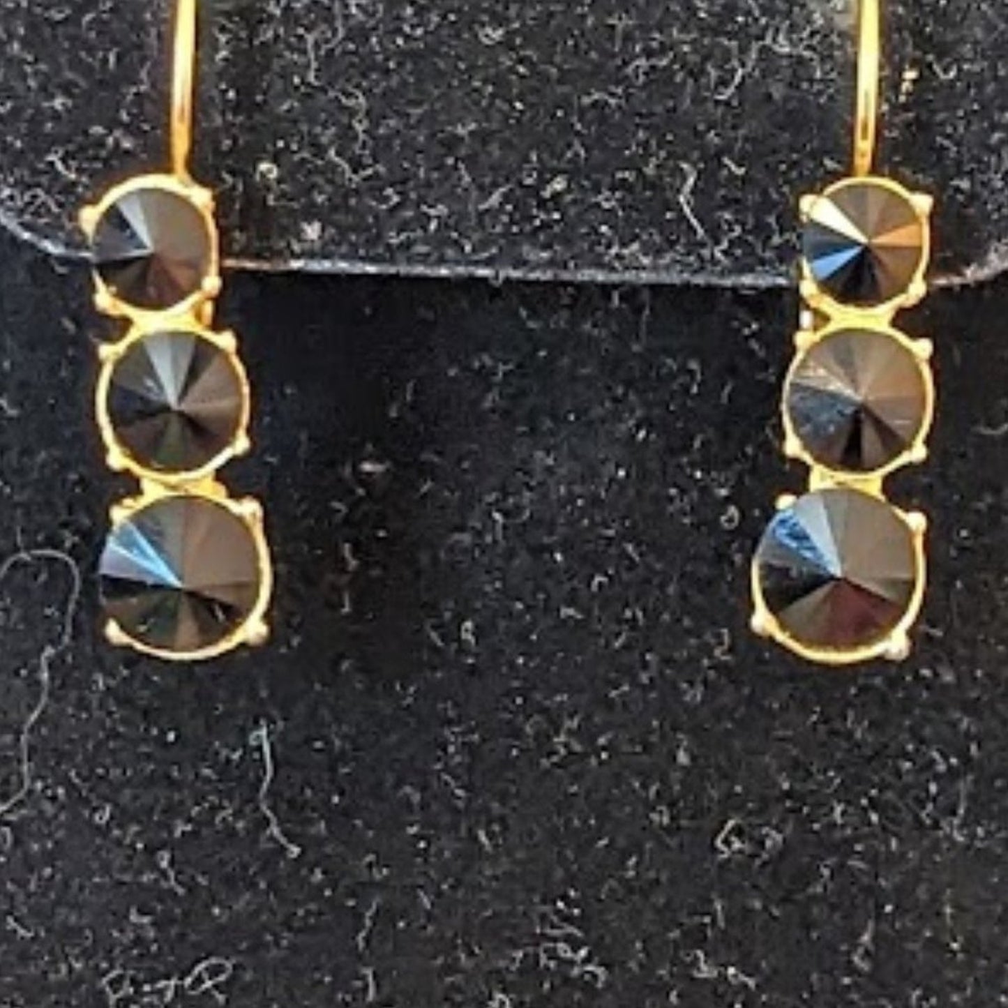 Three Upside Down Graduated Pointed Black Crystal Lever Back Earrings