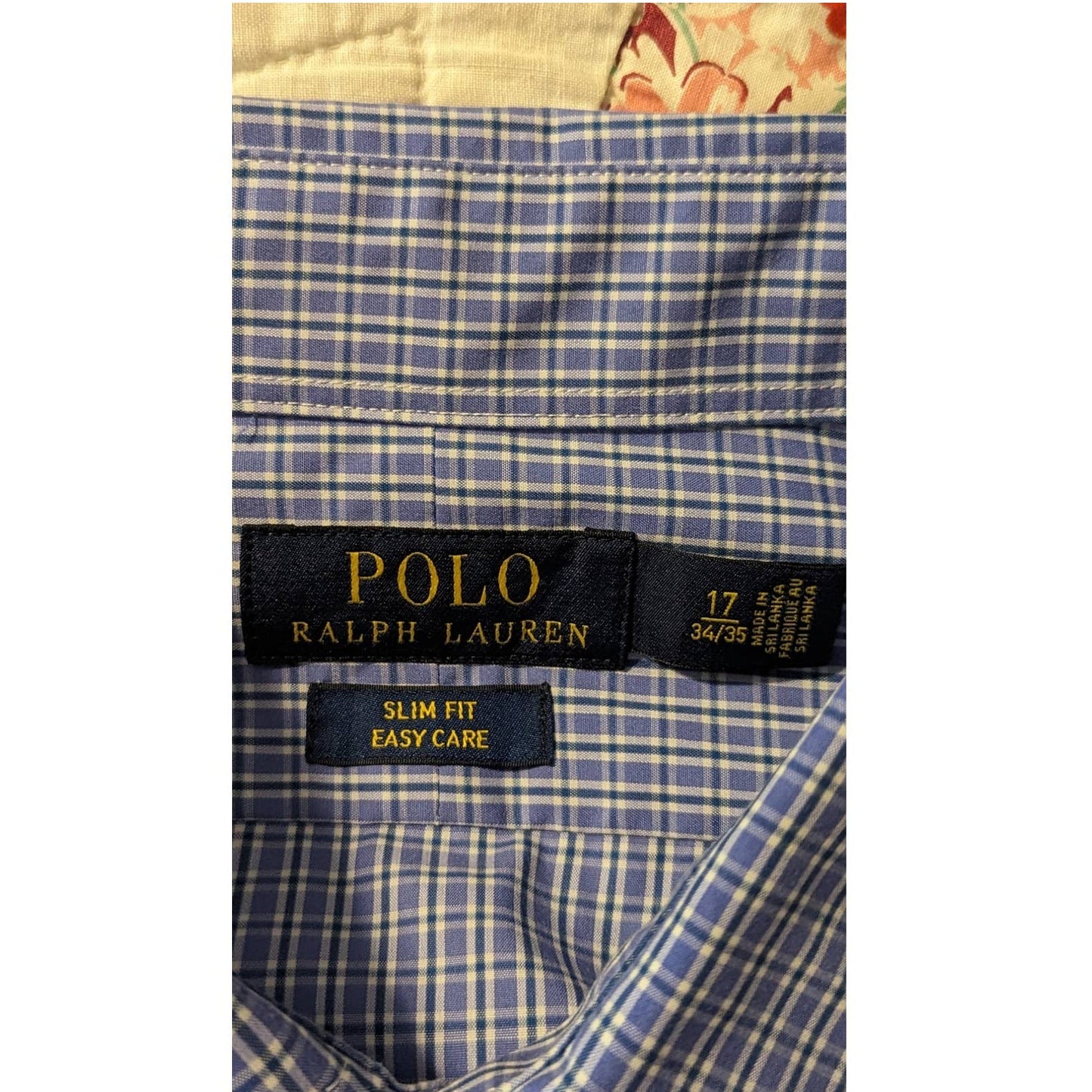 Polo Ralph Lauren Men's Blue Plaid Slim Fit Easy Care Dress Shirt Sz 17-34/35