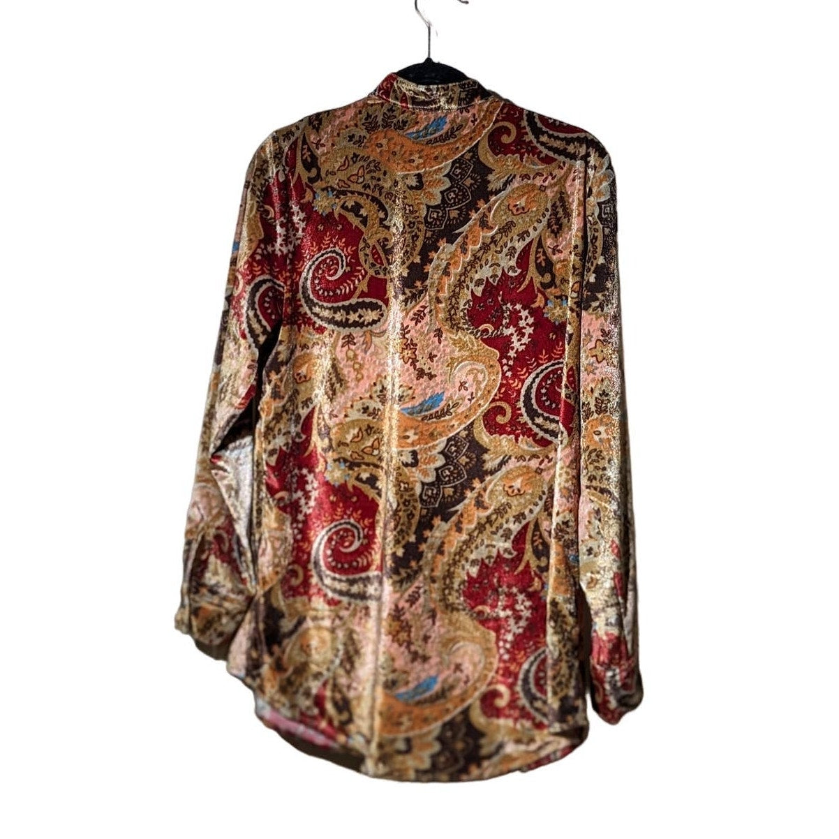 Soft Surroundings Montaigne Bronze Velvet Button Mandarin Collar Tunic Sz M