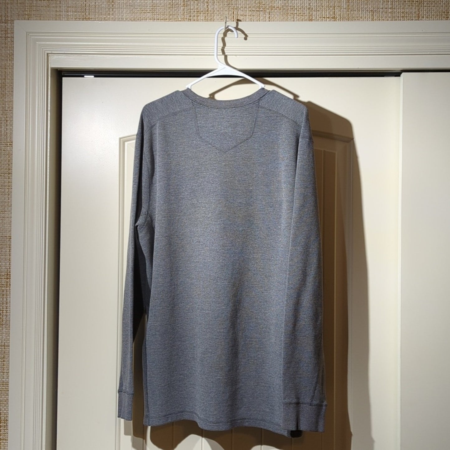Eddie Bauer Gray Dog Head Image Waffle Knit Thermal Long Sleeve Tee Men's Sz TXL