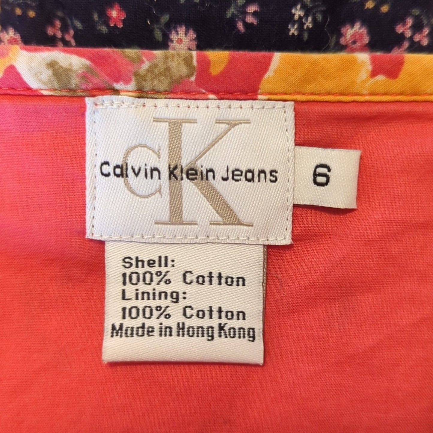 Calvin Klein Pink Floral Side Zip 100% Cotton Tiered Lined Skirt Women's Size 6