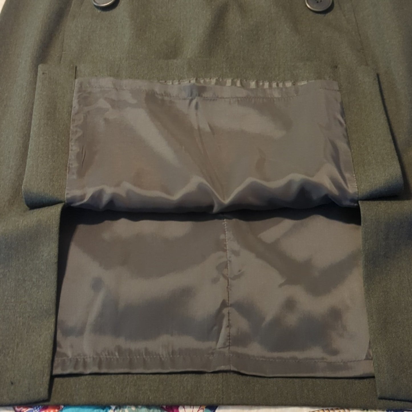 Talbots Loden Green Wool Front Panel Kick Pleat Button Pocket Skirt Petite Sz 8
