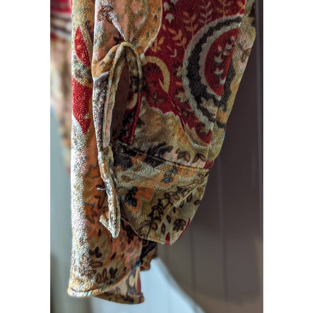 Soft Surroundings Montaigne Bronze Velvet Button Mandarin Collar Tunic Sz M