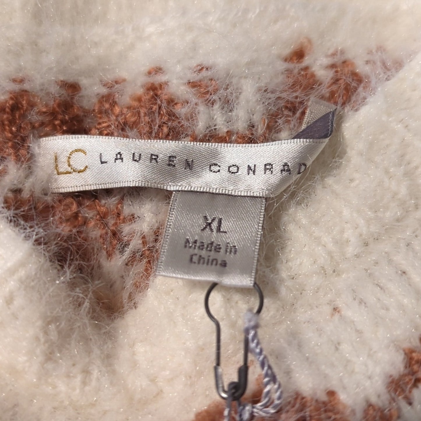 Lauren Conrad NWT Fuzzy 'Gardenia' Sweater Peach/Salmon/Cream Women's Size XL