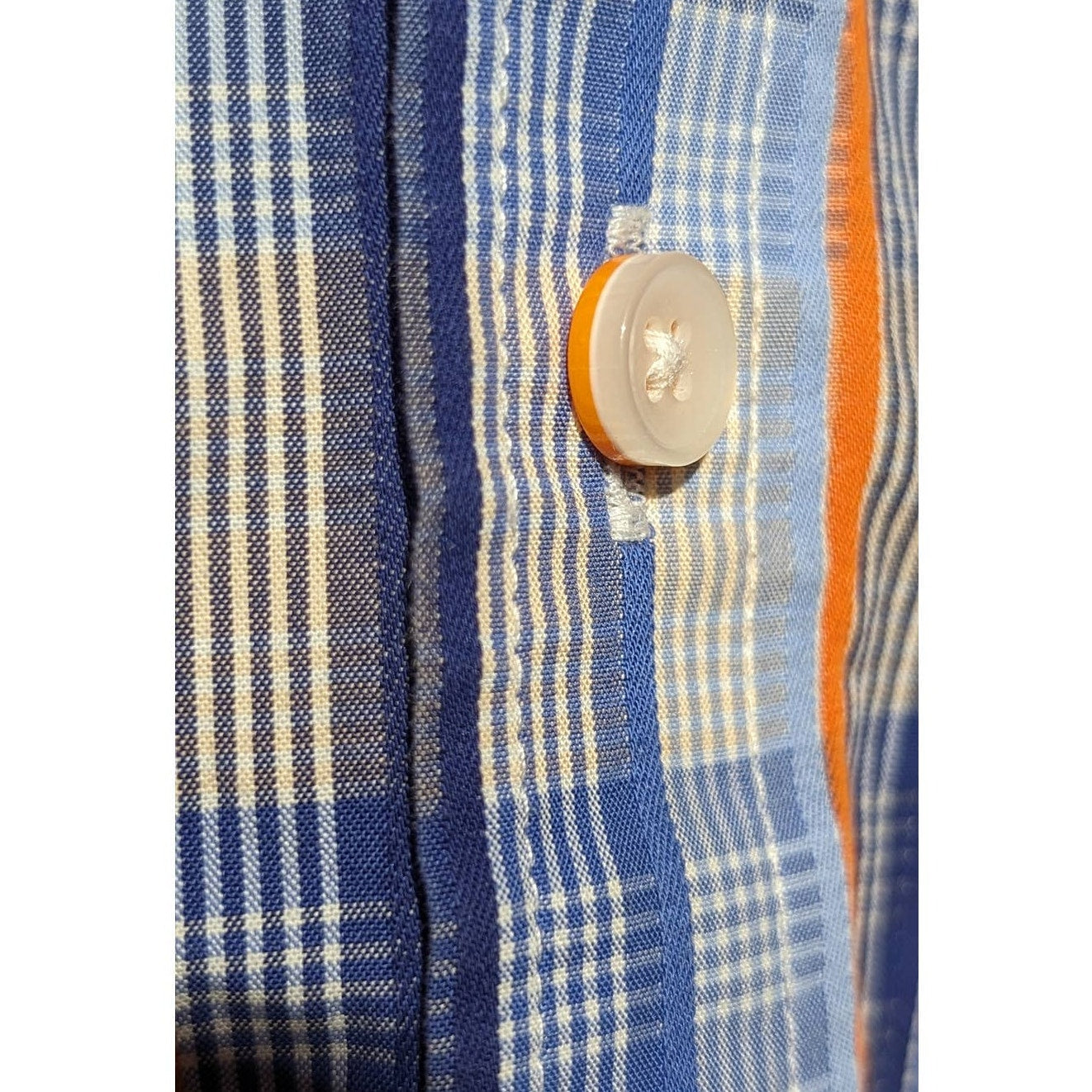 Tasso Elba Blue & Orange Plaid Button Up 100% Cotton Dress Shirt Mens Sz XL