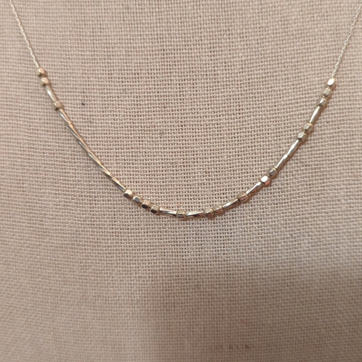 Vintage Sterling Silver Delicate Cable Chain W/ Silver Beads 15" W/ 2" Extender