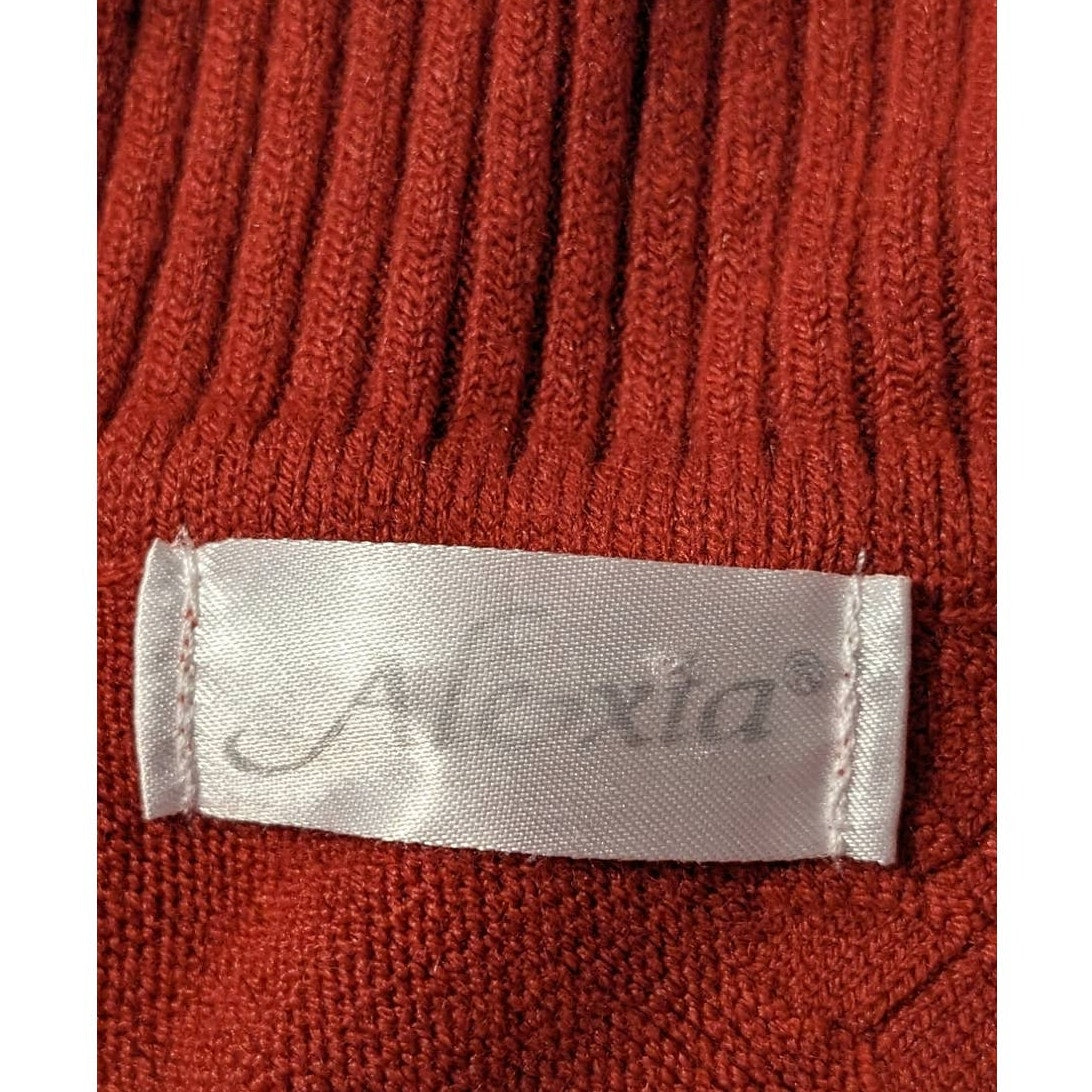 Alexia Brick Quarter Zip Ribbed Collar Fringe Knit Poncho One Size Fits Most