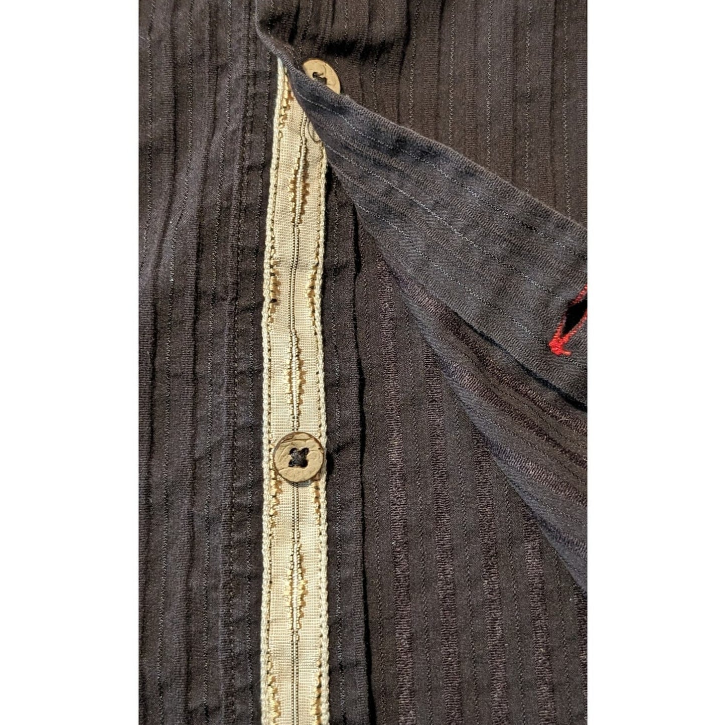 EQ Equilibrio Brown Orange Topstitch Cream Placket Button Up Shirt Mens XL