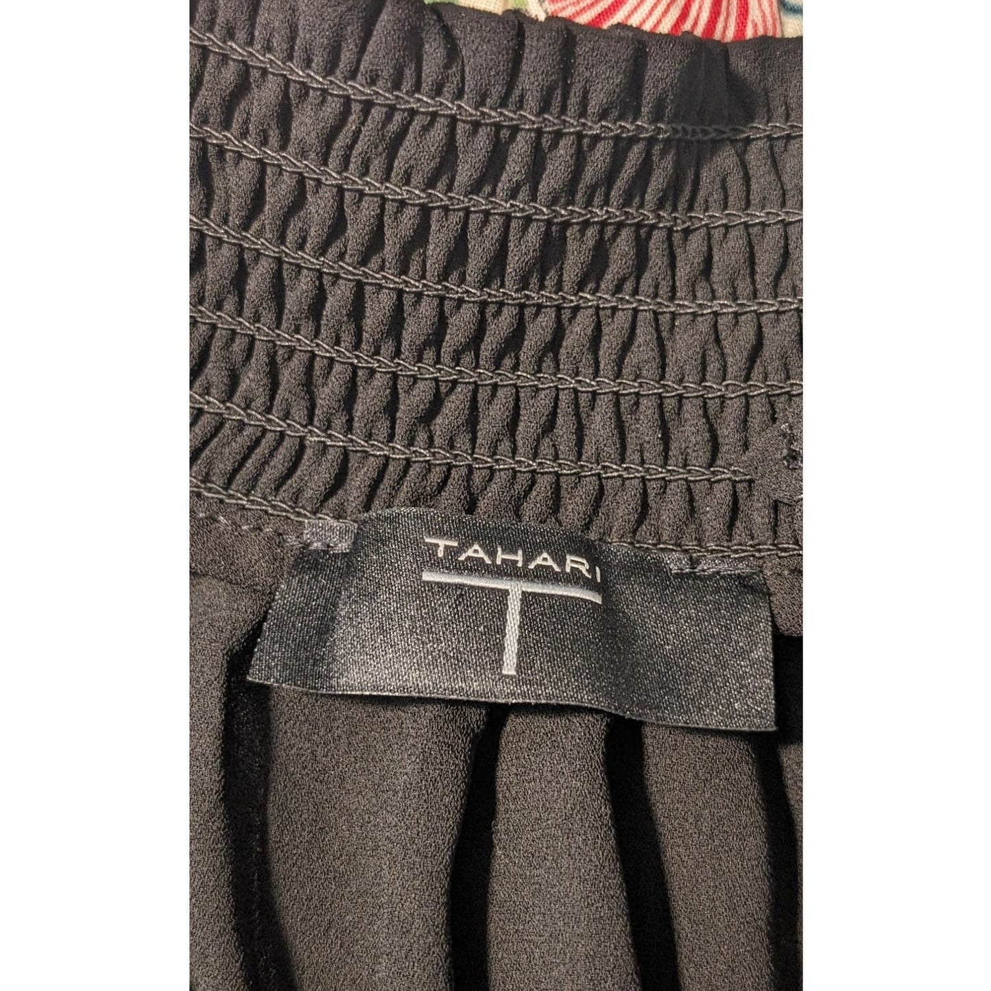 T Tahari Black Flutter Sleeve Smock Neck Tie Front Blouse Womens Sz L