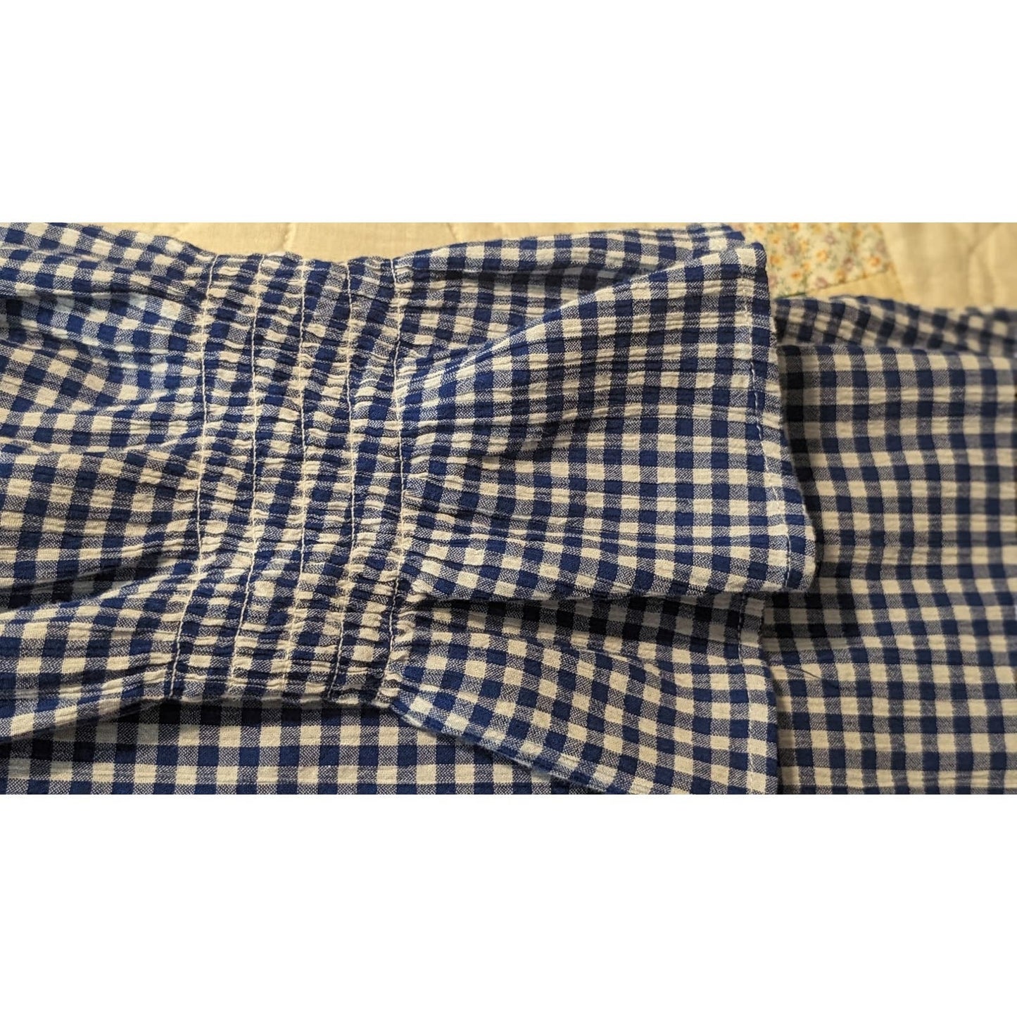 Rafaella Blue Gingham Gauzy Smock Neck 3/4 Smock Bell Sleeve Top Womens Sz 2X