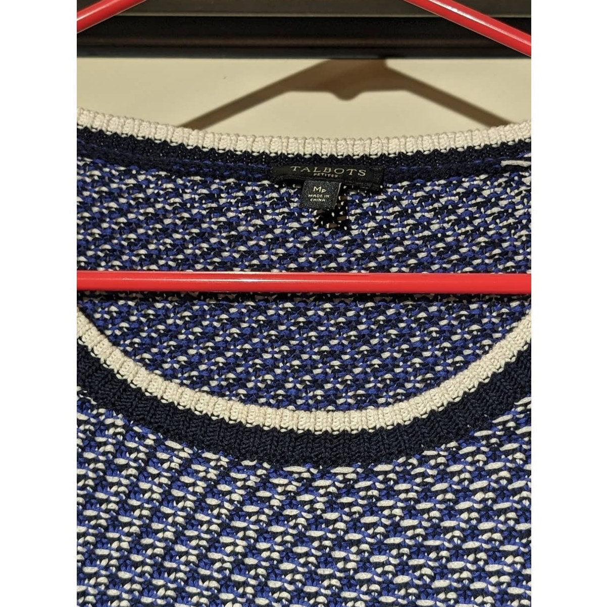 Talbots Navy Cotton Knit Crew Neck Long Sleeve Sweater Womens Petite Sz M