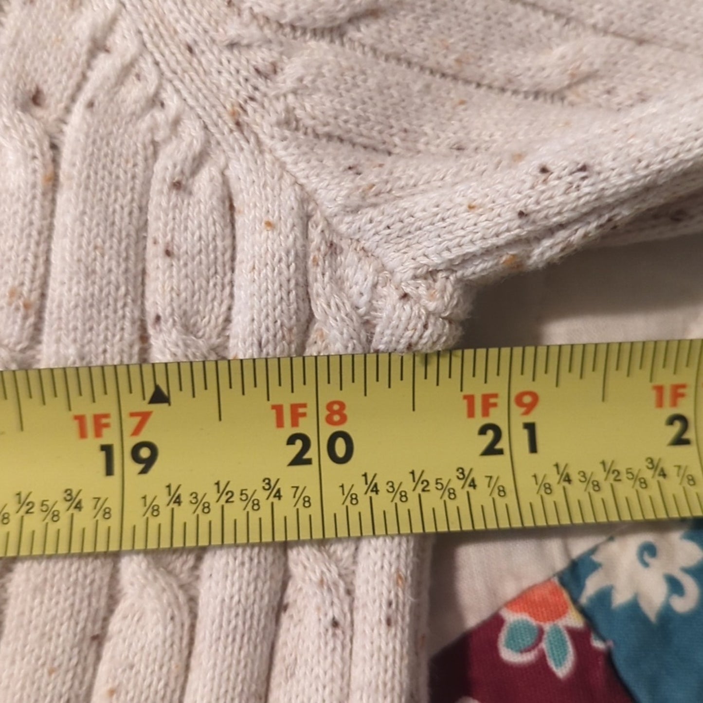 Croft & Barrow Cream Brown Speckled Cable Knit V-Neck Pullover Sweater Sz L