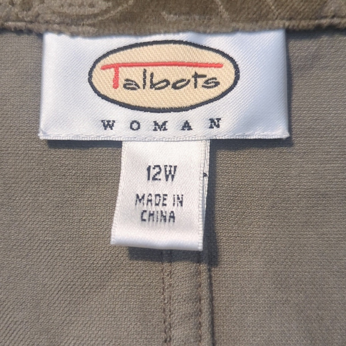 Vtg Talbots Tan Floral Embossed Velour 100% Cotton Unlined Blazer Plus Sz. 12W
