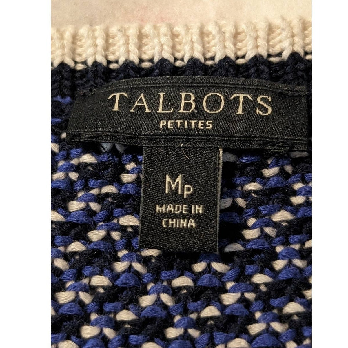 Talbots Navy Cotton Knit Crew Neck Long Sleeve Sweater Womens Petite Sz M