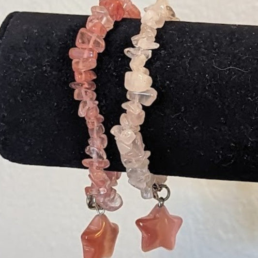 Two Pink Chip Bracelets with Star Charms