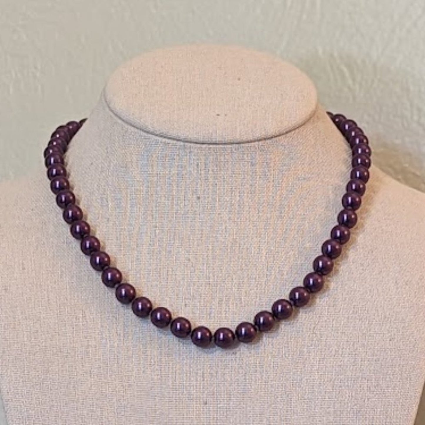 Plum Colored Hand-Knotted Glass Pearl Beaded Necklace