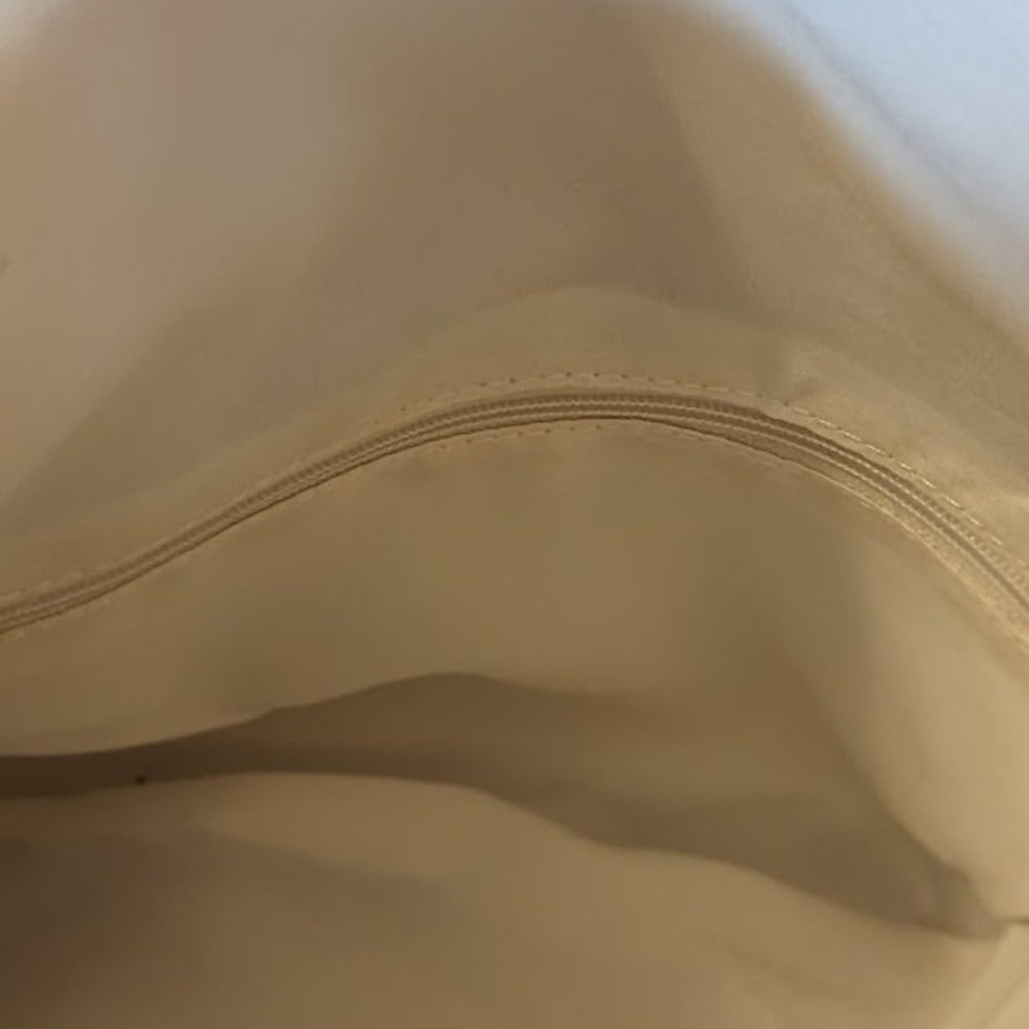 Cream Tweed Fold Over Bag. Gold Tone Hardware and Chain with White Satin Lining