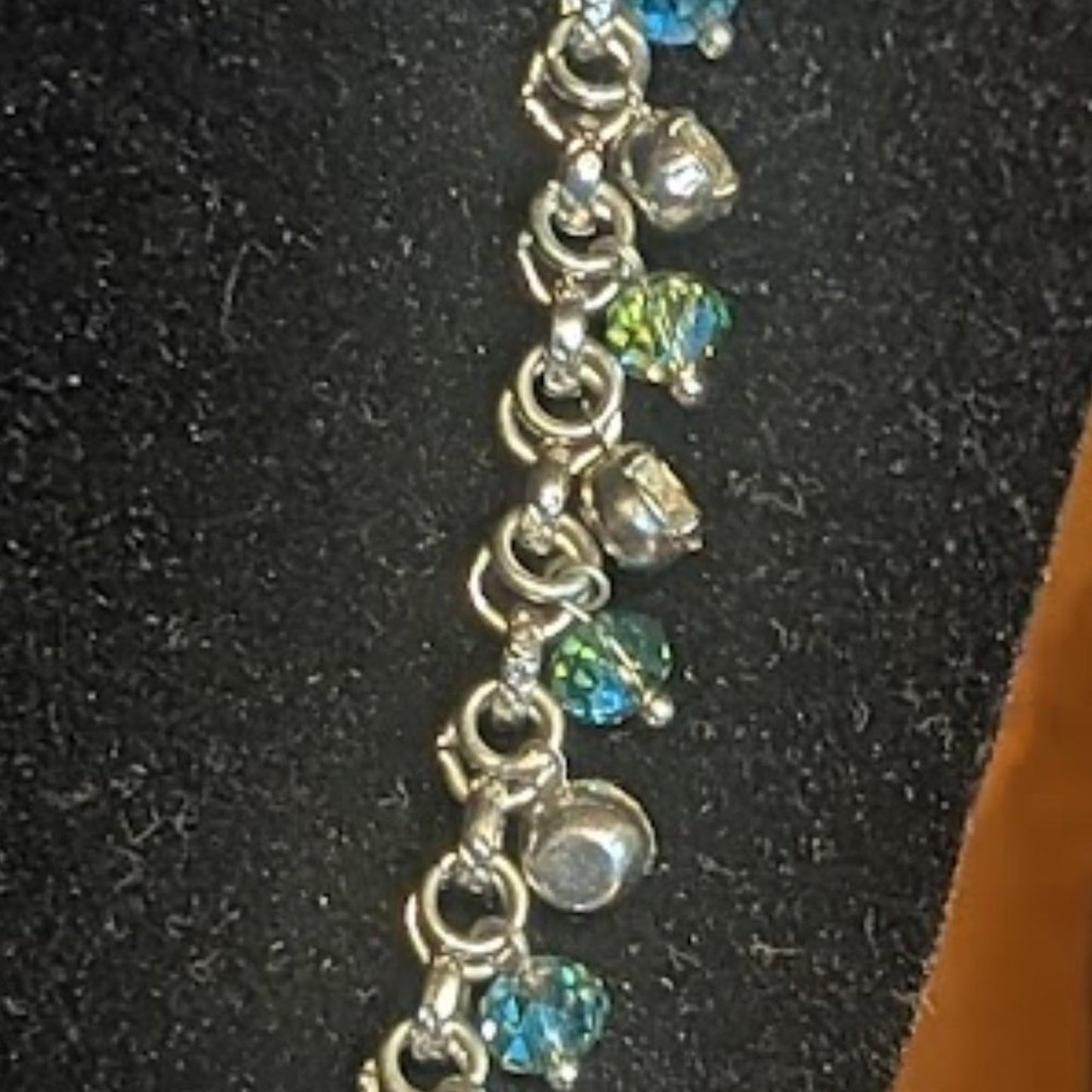 Cascading Bibbed Green Bead Silver Tone Statement Necklace