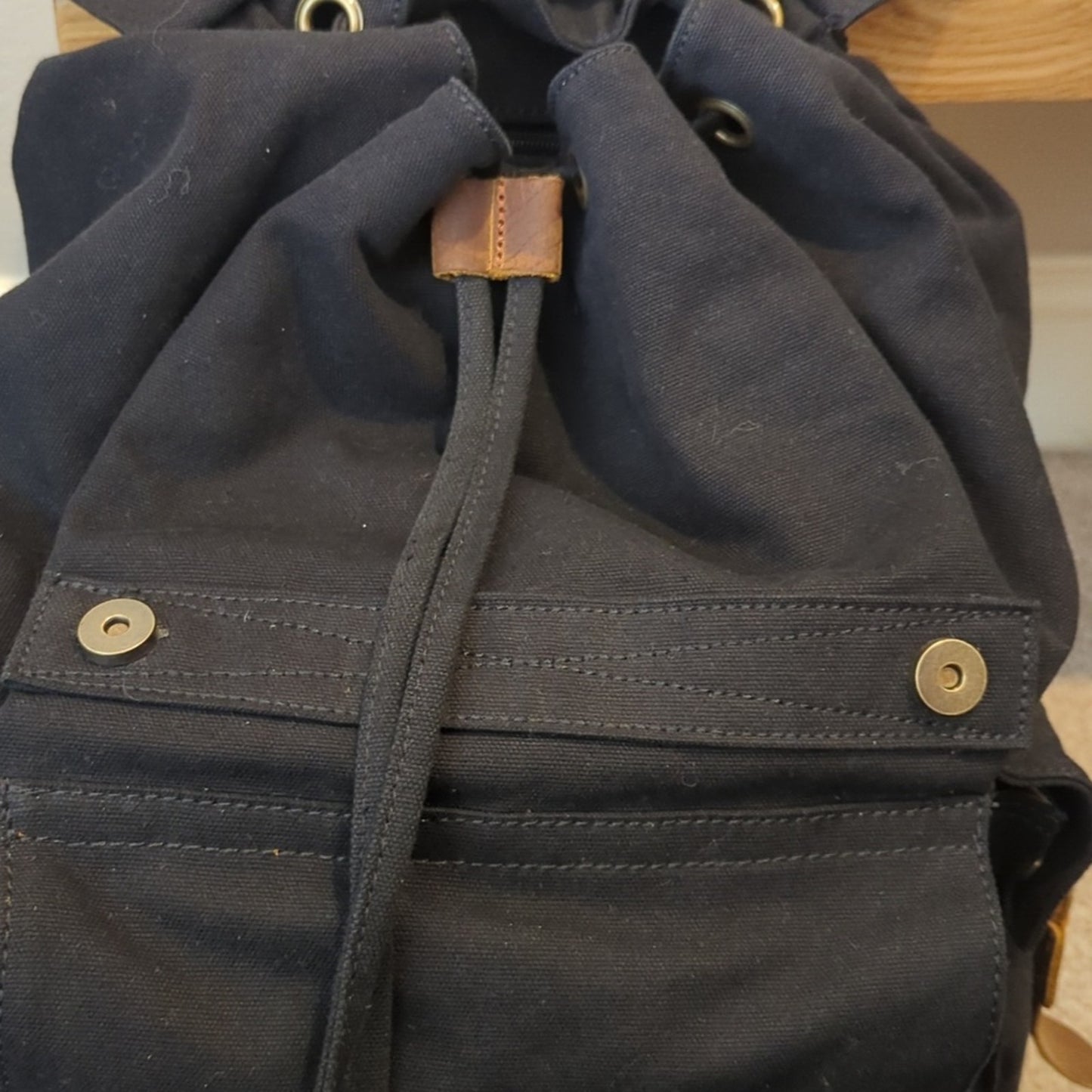 Kattee Black Leather Canvas Backpack Travel Bag