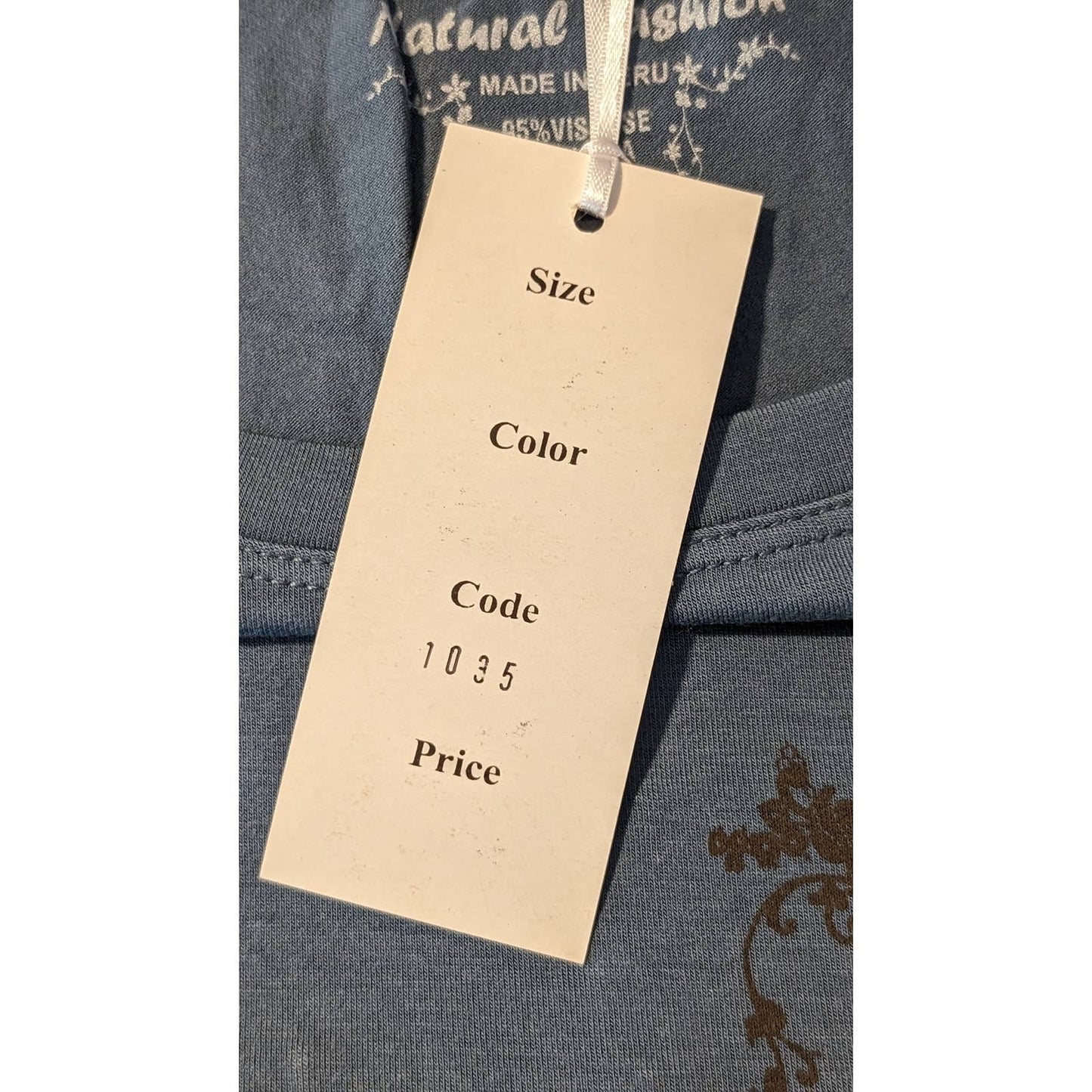 G. Designs Dusty Blue Embroidered Boho Long Sleeve Viscose/Lycra Tee Womens Sz L