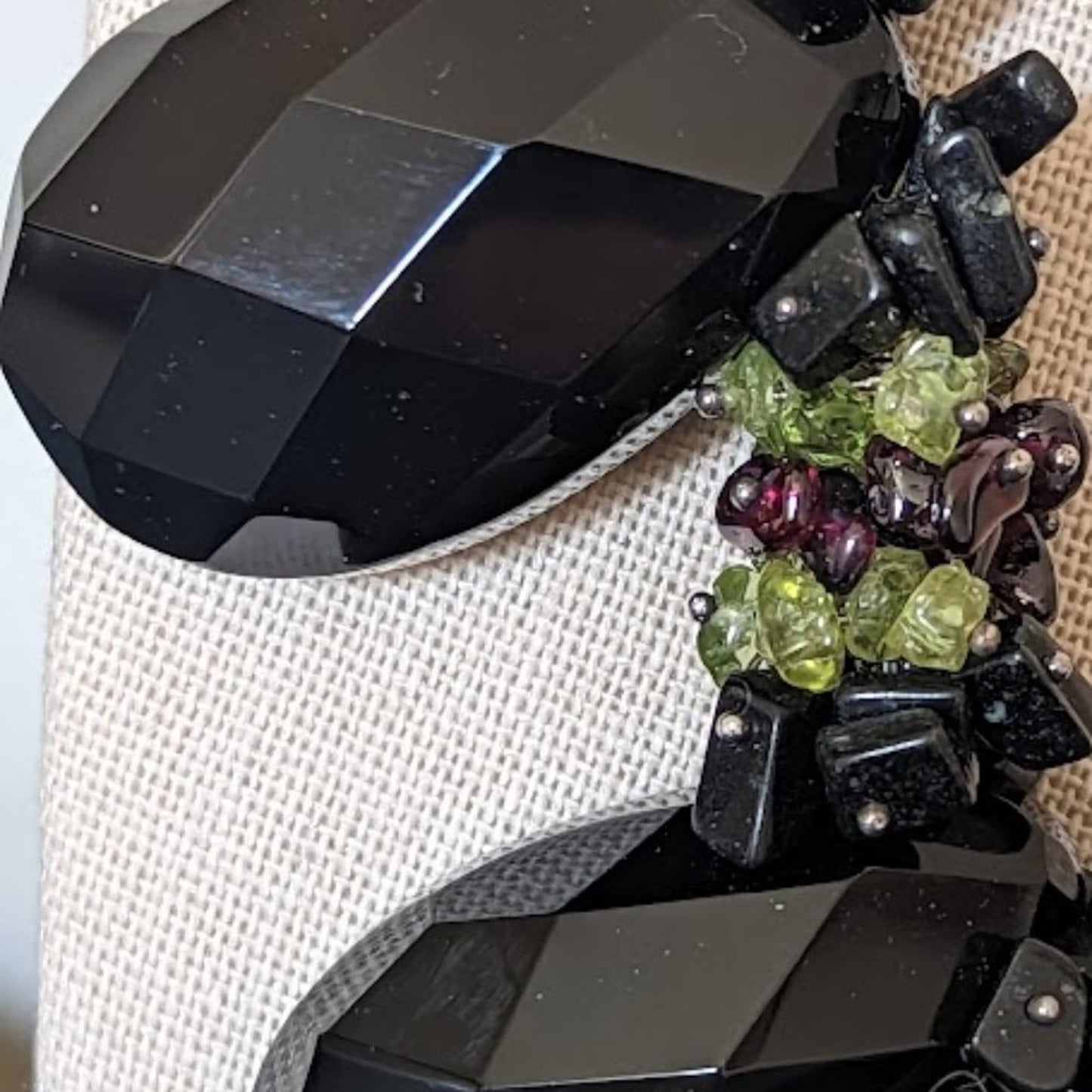 Black Onyx, Peridot, & Garnet Statement Necklace