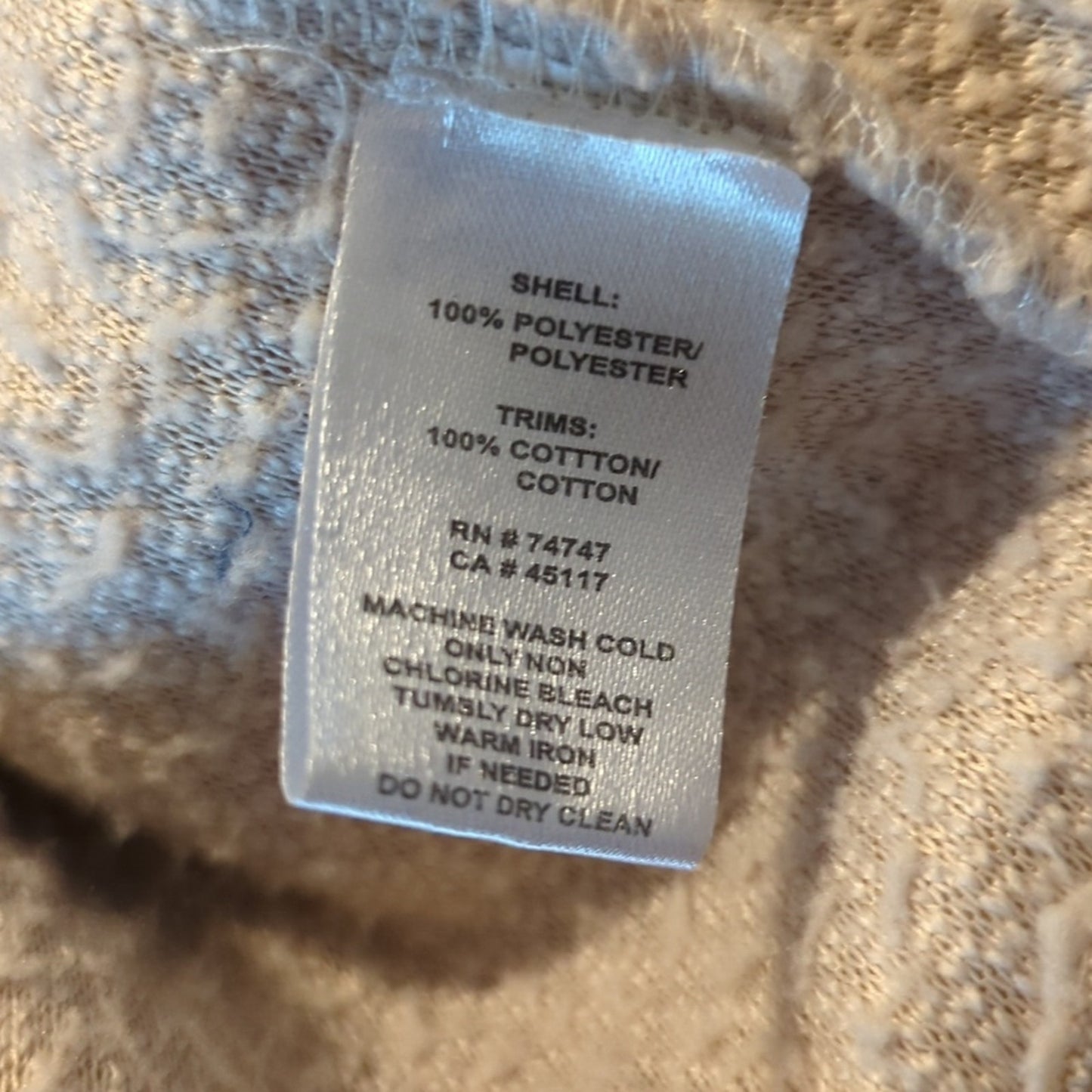Natural Reflections Oatmeal Sherpa Plaid Trim Quarter Zip Pullover Women Sz S/P