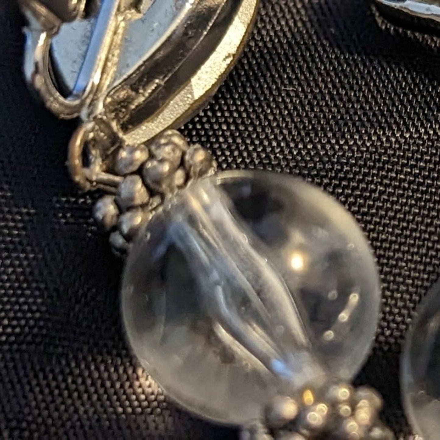 Vtg Kenneth Jay Lane Crystal Glass Drop Dangle Silver Tone Clip On Earrings