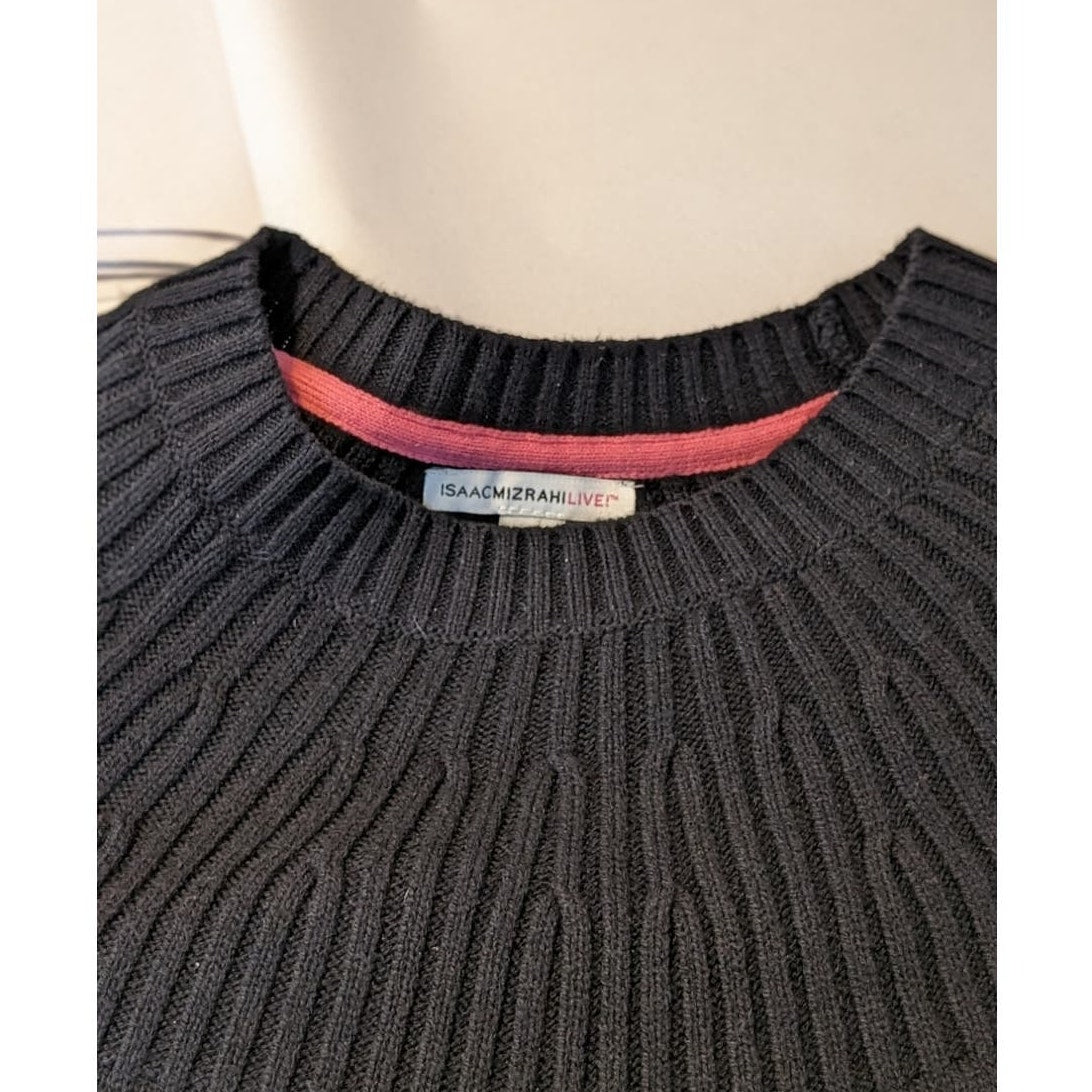 Isaac Mizrahi Live Black Round Yoke Notched Hem Sweater Womens Sz M